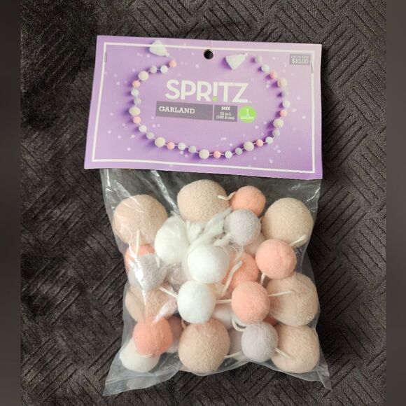 NWT 72" Baby Pink Spring Easter Baby Shower or Nursery Decor Garland w pompoms - Picture 1 of 5